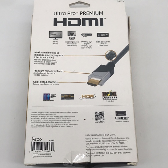 General Electric Premium HDMI High Speed Cable W/Ethernet-4K / 10 feet Long - Picture 5 of 9